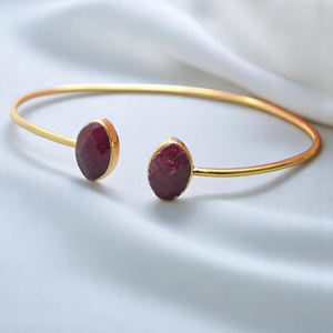 Bracelet manchette marquise en rubis teint à la main, en argent sterling 925 plaqué or, pour femme - Product Image 1