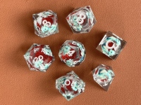 Ensemble de dés polyédriques en résine faits main, à cœur liquide, thème Pieuvre, Tortue marine, Hibou, Méduse, Dragon, 7 pièces, à bords vifs, avec motifs artistiques, pour DND RPG