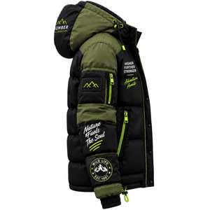 Men's Streetwear Down <b>Jacket</b> <b>Hooded</b> <b>Puffer</b> Coat Color Block Zip up <b>Waterproof</b> & Windproof Winter Outerwear Outdoor Travel <b>Jacket</b> - Product Image 2