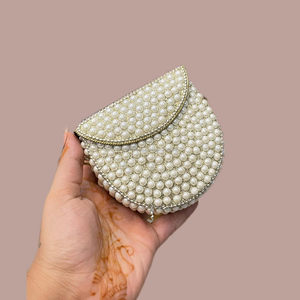 Fashion Pearl Beaded <b>Mini</b> Clutch Handbag Gold Plated Zip Closure Single Strap Polyester Lining Water Resistant Custom Logo Party - Product Image 2