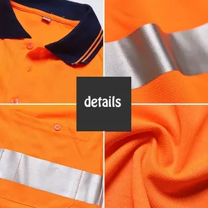 Polo à manches longues haute visibilité pour homme, orange avec bandes réfléchissantes, vêtements de travail - Product Image 6