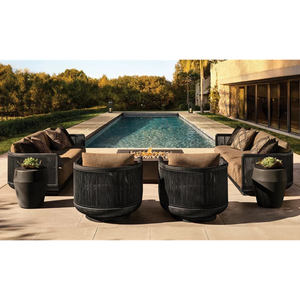 Sillón de Exterior Contemporáneo, Estructura Ovalada de Teca Negra Sólida, Detalle de Cuerda en el Panel, Cojín Grueso, Muebles de Jardín y Patio de Lujo - Product Image 6