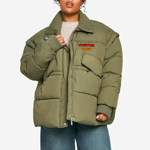 Veste d'hiver en duvet sur mesure, vente en gros, avec col rabattable et fermeture éclair, veste en duvet pour femme - Product Image 1