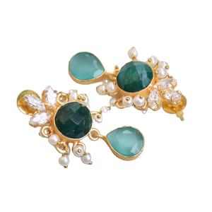 Brass Pearl Stud <b>Earrings</b> Wholesale Natural Semi Precious Stone 18K Gold Plated Finish Fashion Forward Style Premium B2B - Product Image 3