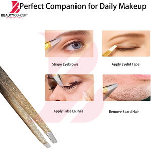 Nouvelles pinces à sourcils colorées en acier inoxydable pour l'épilation fine, outils de maquillage, dégradé noir et or - Product Image 3