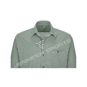 Chemises bavaroises pour hommes, coupe ajustée, manches longues, coton, à carreaux, vert et blanc, boutonnées. - Product Image 2