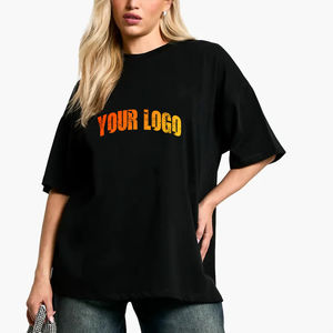 Camisetas Extra Grandes de Algodón 100% para Mujer, Talla Grande, Hombros Caídos, Color Negro Sólido, Apliques Impresos Personalizados, Ecológicas, para Verano - Product Image 1