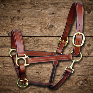 Custom Made Fancy Stitched Brown Premium Leather Horse Halter with Soft Padding and Personalized Brass <b>Name</b> <b>Plate</b> Halter Horse - Product Image 5
