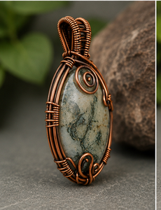 Lote al por mayor a precio de mayoreo: Gemas de ágata moqueada natural, colgante hecho a mano con forma ovalada de agua dulce, envuelto en alambre de cobre vintage. - Product Image 3