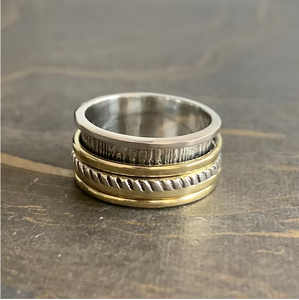 Anillo Personalizado de Dos Tonos en Plata de Ley 925, Anillo de Meditación Giratorio Ancho de Primera Calidad para Uso Diario, Venta al Por Mayor - Product Image 2