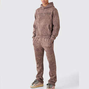 Ensemble de survêtement empilé pour hommes, avec strass, de haute qualité, coupe évasée, 100 % coton, coupe ajustée, style streetwear - Product Image 1