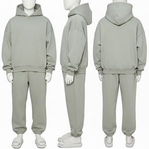 Streetwear Regular Fit Hooded Solid Plus Size <b>Men's</b> 100% Cotton Breathable Sportswear Tracksuit Set with Baggy Joggers - Product Image 1