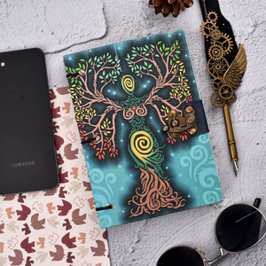 Journal en papier fait main A5, 100 pages (double face) |   Carnet en papier 100% fait main avec motif d'arbre artistique, journal intime vintage avec cadenas - Product Image 4