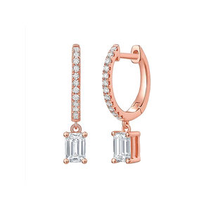 Premium High Quality 925 <b>Solid</b> <b>Silver</b> Rose Gold Plated Lab Grown Emerald Diamond Dangling Huggie Hoop Earrings Trendy Cute Gift - Product Image 1