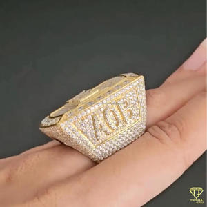 Unique Iced Out Diamond <b>Cocktail</b> <b>Ring</b> 22K <b>Gold</b> Plated Pave Setting Men's Hip Hop Statement Signet <b>Ring</b> - Product Image 3