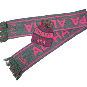 Conjunto de Bufanda y Gorro Gris AKA, Gorro de Invierno de Punto Gris y Rosa con Bufanda a Juego, Bordado, Cálido, para Exteriores, Regalo para Mujer - Product Image 1