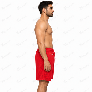 <b>Men's</b> <b>Red</b> Mesh <b>Shorts</b> Mid Waist Drawstring Quick Dry Casual Athletic Solid Color Breathable Woven Fabric Mesh <b>Shorts</b> for <b>Men</b> - Product Image 3