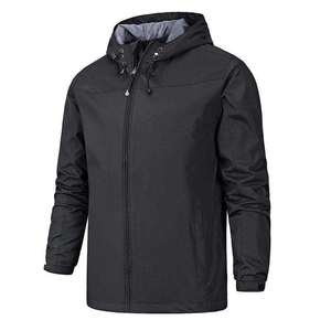 Men's Red Hooded Windproof <b>Zipper</b> <b>Jacket</b> Casual Autumn Wear Polyester Shell Regular Fit Solid Color Long Sleeve - Product Image 5