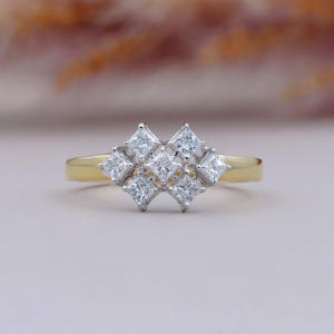 Anillo de Diamantes con Corte Princesa en Oro Amarillo para Mujer, Anillo de Diamantes Cuadrados con Múltiples Piedras, Joyería de Diamantes - Product Image 1