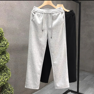 Pantalon de survêtement décontracté mi-long en velours côtelé gris polyester élastique pour homme et femme – Tendance sport et loisirs – Nouveauté hiver - Product Image 1