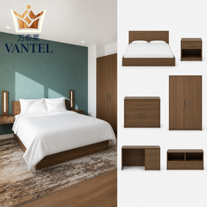 Set di Mobili per Suite d'Albergo, Arredamento Moderno in Legno per Camere Ospiti con Letto, Armadio e Minibar - Product Image 6