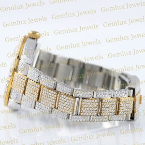 Testeur de diamant de passe d'usure de luxe cadran arabe D VVS entièrement glacé Moissanite diamant Baguette deux tons montre Hip Hop pour hommes - Product Image 3