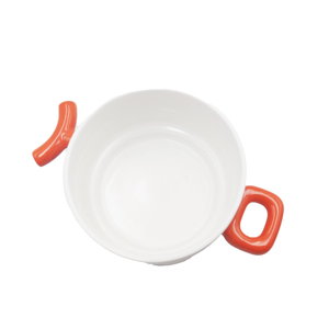 Bol à soupe en céramique créatif avec des éclaboussures bleues et des poignées rouges contrastées, vaisselle moderne - Product Image 4