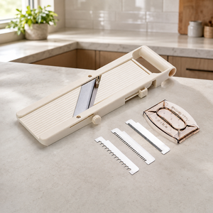 Éminceur de légumes JAYA MATA VS-101, outil de cuisine manuel réglable en plastique, 3 lames en acier inoxydable, compatible lave-vaisselle, facile à nettoyer - Product Image 1