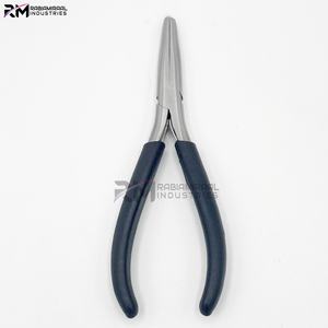 Alicates RMI, producto más popular, de acero inoxidable, con punta plateada y mango negro, punta plana recta. - Product Image 1