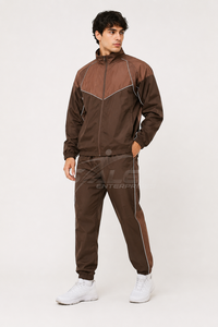 Ensemble de survêtement marron pour homme de qualité supérieure, manches longues, style sportif, 100% polyester, vêtements d'automne, coupe régulière, couleur unie, imperméable - Product Image 2
