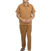 Ensemble coordonné deux pièces pour homme, coupe classique, 100% coton, chemise à manches courtes boutonnée unie et pantalon droit confortable