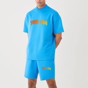 Men's Blue Turn-Down <b>Collar</b> <b>T</b>-<b>Shirt</b> Shorts Set Solid Color Breathable Lightweight Casual Summer Wear Loose Fit - Product Image 1