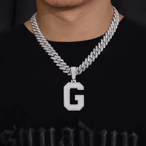Iced Out Moissanite Letter <b>Name</b> Pendant 925 Silver Cuban Link <b>Chain</b> Hip Hop Men's Charms Pendant Rapper Bling Pendant For Gifts - Product Image 1