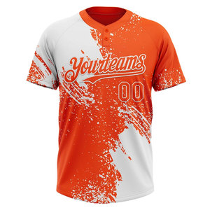 Camiseta de Béisbol Sublimada Personalizada, Naranja y Blanca, Cuello en V, Manga Corta, Unisex, Transpirable, para Softbol - Product Image 2
