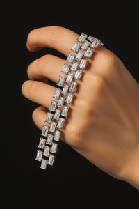 Three Row Emerald Cut Diamond 925 Silver <b>Bracelet</b> Moissanite Jewelry for Women Classic Link <b>Bangle</b> Wedding Party Gift - Product Image 5