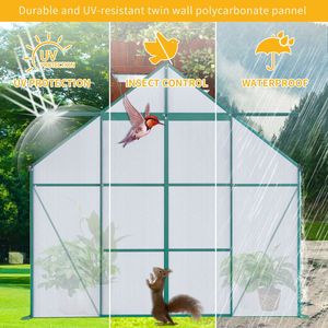 Invernadero de Gran Resistencia de 8x6 pies con Doble Puerta, Policarbonato, Base Elevada de Aluminio y Anclaje, para Uso Agrícola en Exteriores - Product Image 6