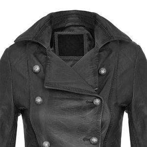 Abrigo de Cuero Gótico de Alta Calidad para Mujer, Cierre de Botones Cruzados y Cola Dramática, Superventas - Product Image 4