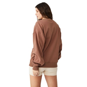 สเวตเชิ้ตคอตตอนคอกลมของผู้หญิงเสื้อสเวตเชิ้ตคอตตอนขนาดใหญ่พิเศษปักลายแนวสตรีทโอเวอร์ไซส์ผ้าฝ้าย100% - Product Image 4