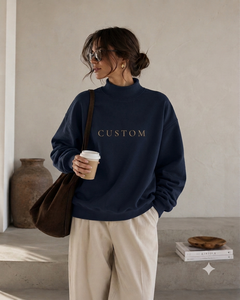 Sudadera Oversize de Cuello Alto Estilo Minimalista para Mujer, Mezcla de Algodón Premium, Pullover de Moda, Prenda Básica para el Guardarropa Diario - Product Image 1