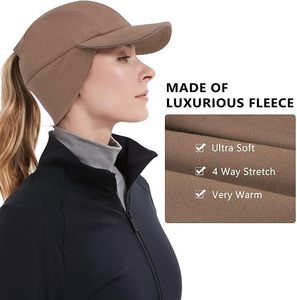 Gorra térmica de invierno personalizada con logo para mujer, cortavientos, con orejeras, gorra deportiva de béisbol con abertura para cola de caballo, gorro cálido para ciclismo. - Product Image 5