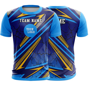Camiseta de Fútbol Azul Personalizada para Hombre, Manga Corta, Cuello Redondo, Absorbe la Humedad, Impresión Sublimada, Nombre del Equipo y Logotipo en la Parte Delantera, Ajuste Atlético, 100% - Product Image 5