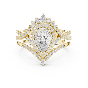 Bague Vintage Majestueuse en Or Jaune 18 carats avec Diamant de Laboratoire en Forme de Goutte Royale, Halo et Couronne Impériale, Style Ethnique pour Femme - Product Image 4