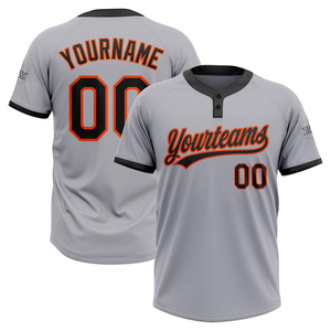 Camiseta de Béisbol Sublimada Personalizada, Gris, Negra y Naranja, Manga Corta, Cierre de Botones, Nombre y Número del Equipo Personalizados, Camiseta de Softbol para Hombre - Product Image 1