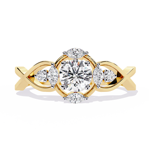 Anillo Clásico de Diamantes con Corte Marquesa para Mujer, con Piedras Laterales Redondas en Oro Amarillo de 14k, Estilo Clásico de Compromiso - Product Image 1