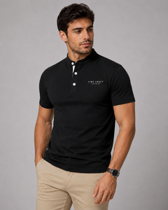 Camisa de Manga Corta Negra para Hombre Vibe Craft Clothing, Camisa Oxford Estampada de Algodón Tejido Transpirable, Diseño Casual Elegante con Logotipo Frontal - Product Image 3