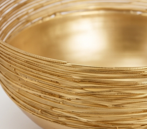Bol en métal doré de qualité supérieure avec design en corde et poignées en forme de boule, fait main pour servir les aliments, style glamour, accent décoratif pour la maison - Product Image 2