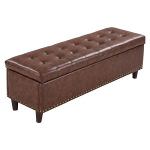 51 Inches Orange Bedside Stool Footstool 131*41*42cm Hot Stamping Cloth with Storage Copper Nails <b>Bedroom</b> <b>Furniture</b> - Product Image 3