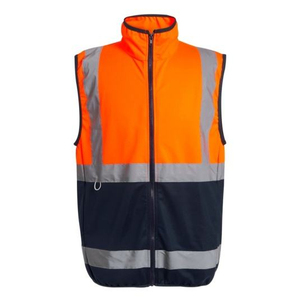 Gilet de sécurité haute visibilité pour homme en polyester/coton, orange et bleu marine, avec bandes réfléchissantes et fermeture éclair, vêtement d'extérieur décontracté - Product Image 1