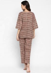 Bloc de main technique indien imprimé kaki rose rouge motif de fleur confortable coton longueur au sol vêtements de salon pour l'été naturel - Product Image 4