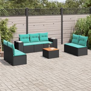 Patio Sofa Set Black Poly Rattan 8 Piece Outdoor Furniture With Storage <b>Cushions</b> <b>Rectangular</b> Design - Product Image 1